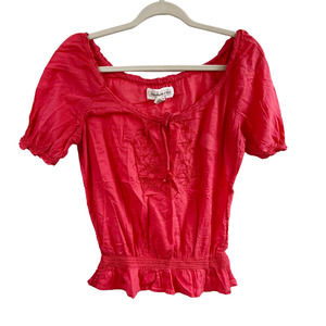 Vintage Abercrombie & Fitch M Red Boho Floral Embroidered Short Sleeve Top